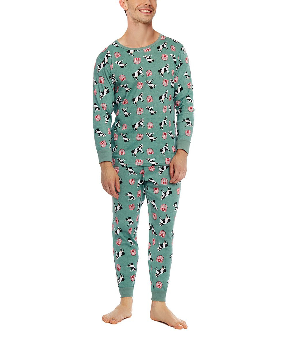 Leveret Men's Sleep Bottoms - Green Cow Organic Cotton Pajama Set - Men | Zulily