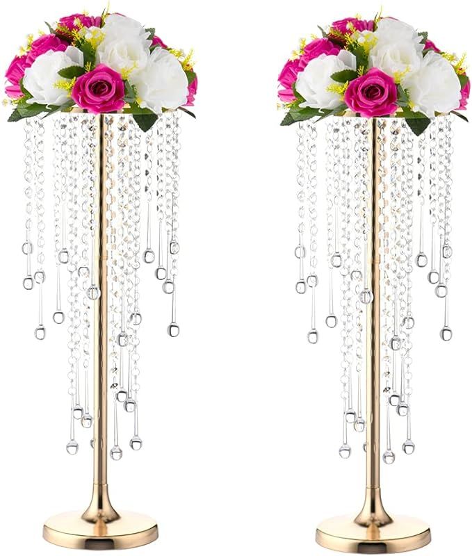 Wedding Center Stand, Golden Tall Metal Flower Candle Holder with Crystal 2-Piece Movable Lead Ro... | Amazon (US)