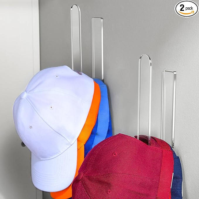 2 Packs Hat Hangers for Wall - Hat Hook Acrylic Baseball Hat Rack Adhesive Baseball Cap Organizer... | Amazon (US)