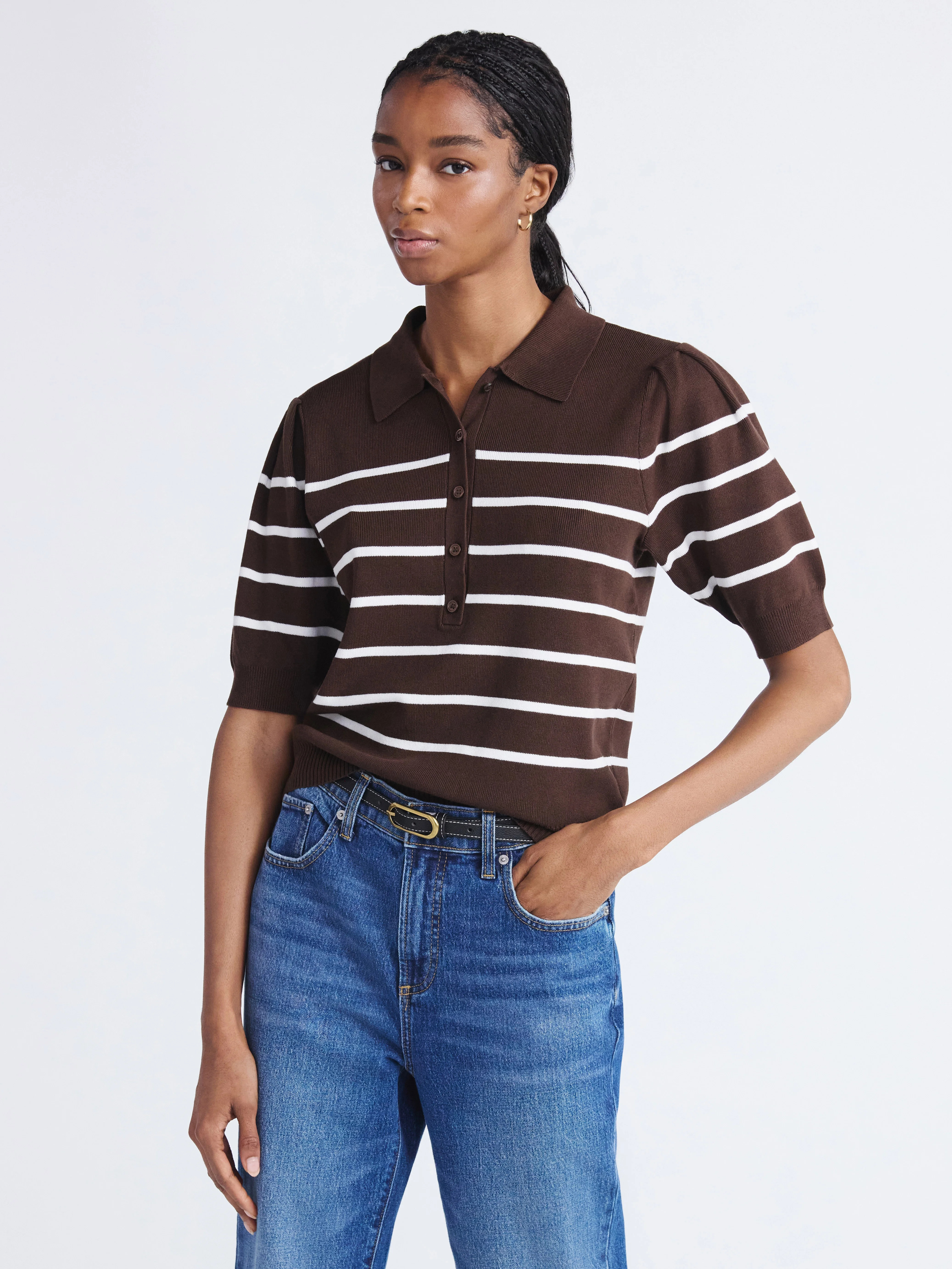 Free Assembly Women's Collared Sweater Tee with Puff Sleeves, Lightweight, Sizes XS-XXL | Walmart (US)