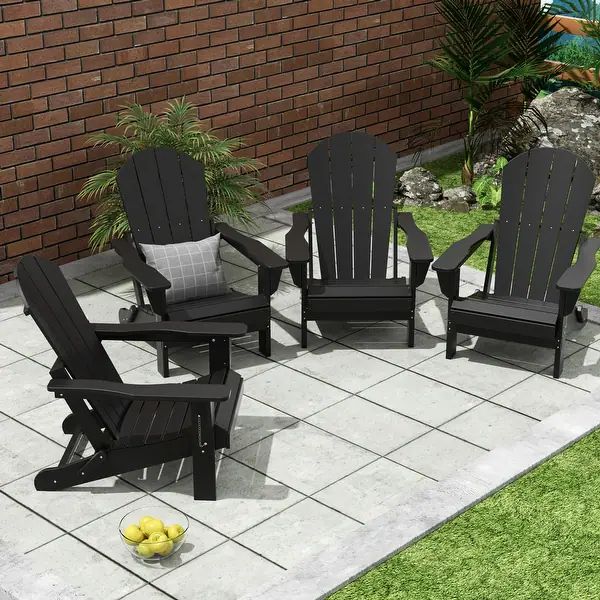 Polytrends Laguna All Weather Poly Outdoor Adirondack Chair - Foldable (Set of 4) - Black | Bed Bath & Beyond