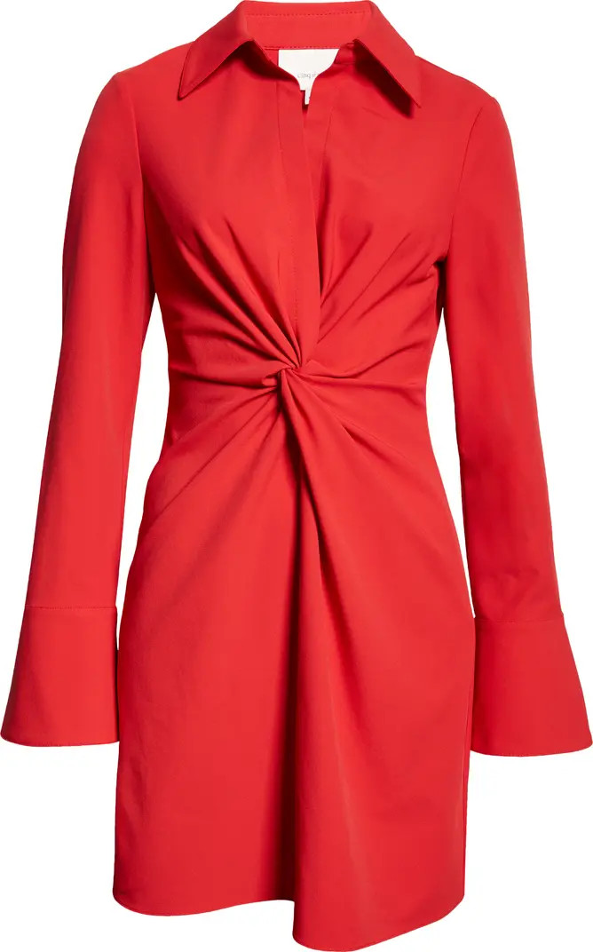 McKenna Front Twist Long Sleeve Mini Shirtdress | Nordstrom