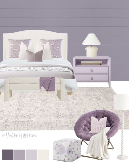 Purple girls bedroom design, girls bedroom inspo, cute girls bedroom mood board #purple 

#LTKkids #LTKsalealert #LTKhome