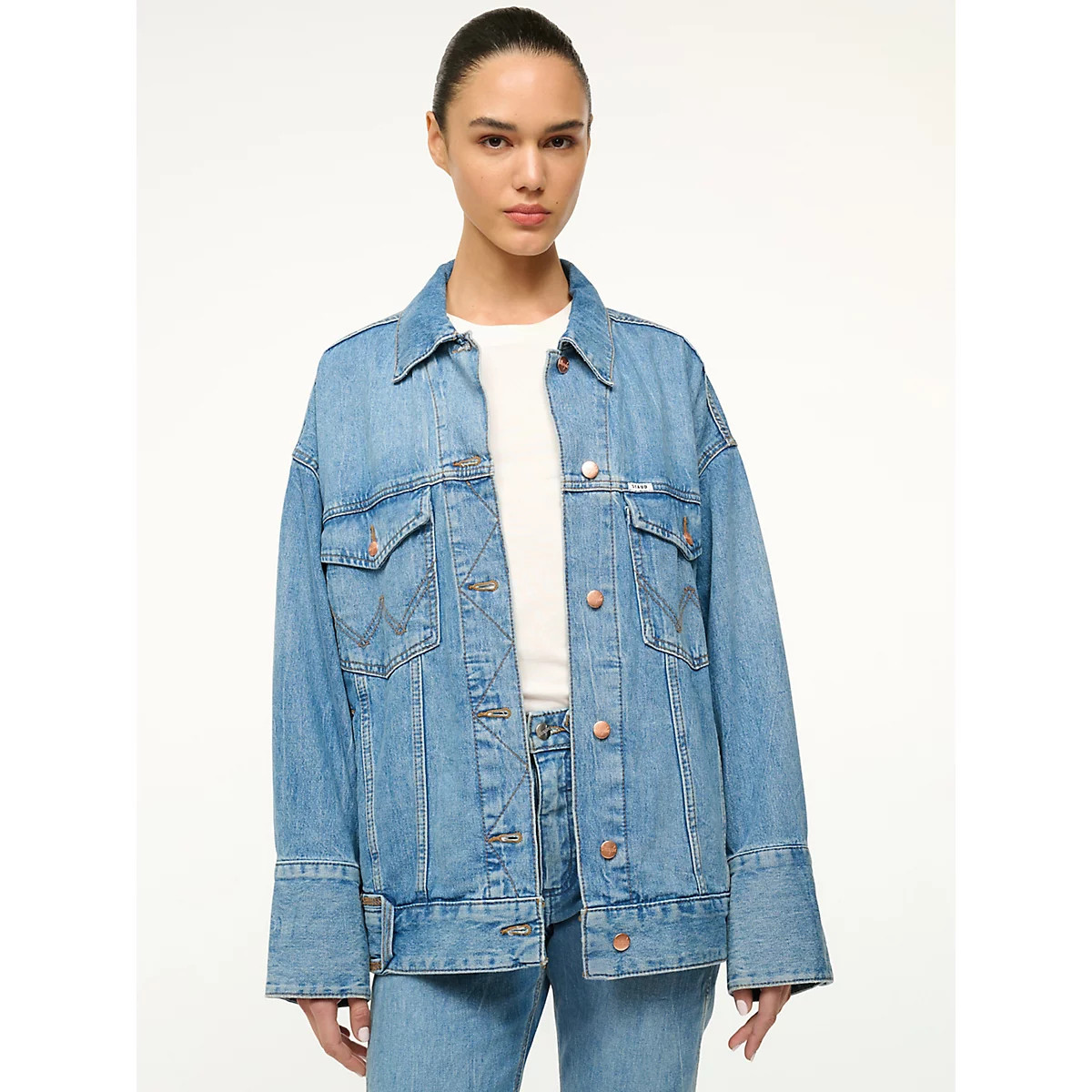 Wrangler + STAUD The Biggest Jean Jacket in Mid Blue | Wrangler