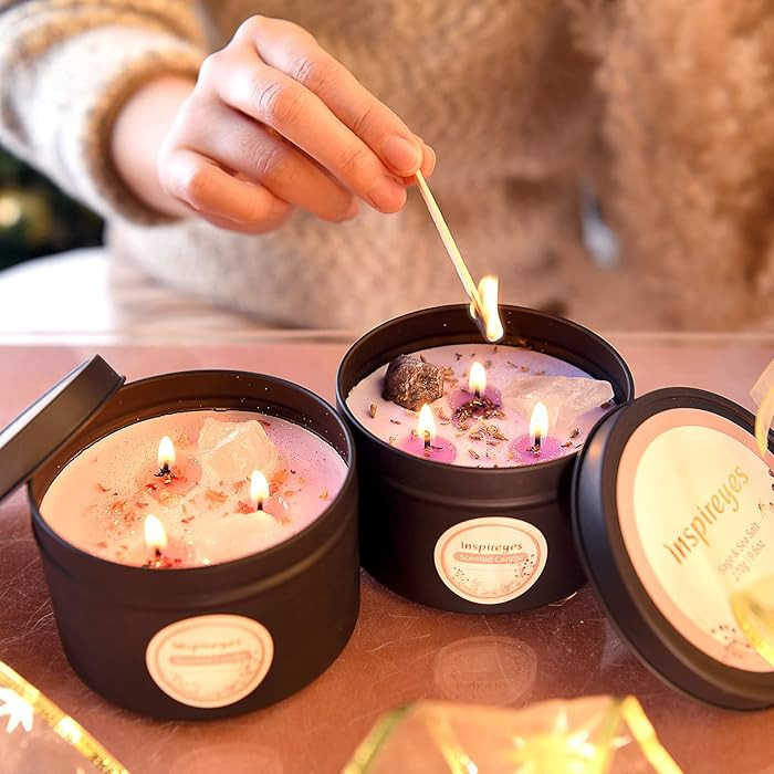 Scented Candles Set with Crystal, 3 Wick Candle 19 oz Soy Wax Aromatherapy Meditation Candles, La... | Amazon (US)