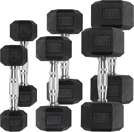 Iron Crush Hex Dumbbell Sets - Heavy Duty PVC Coated Weights, Chrome-Plated Knurled Handles, Fixe... | Amazon (US)