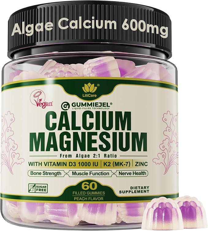 Plant Based Calcium Gummies 600mg with Vitamin D3 K2, Zinc for Bone Strength, Calcium Supplements... | Amazon (US)