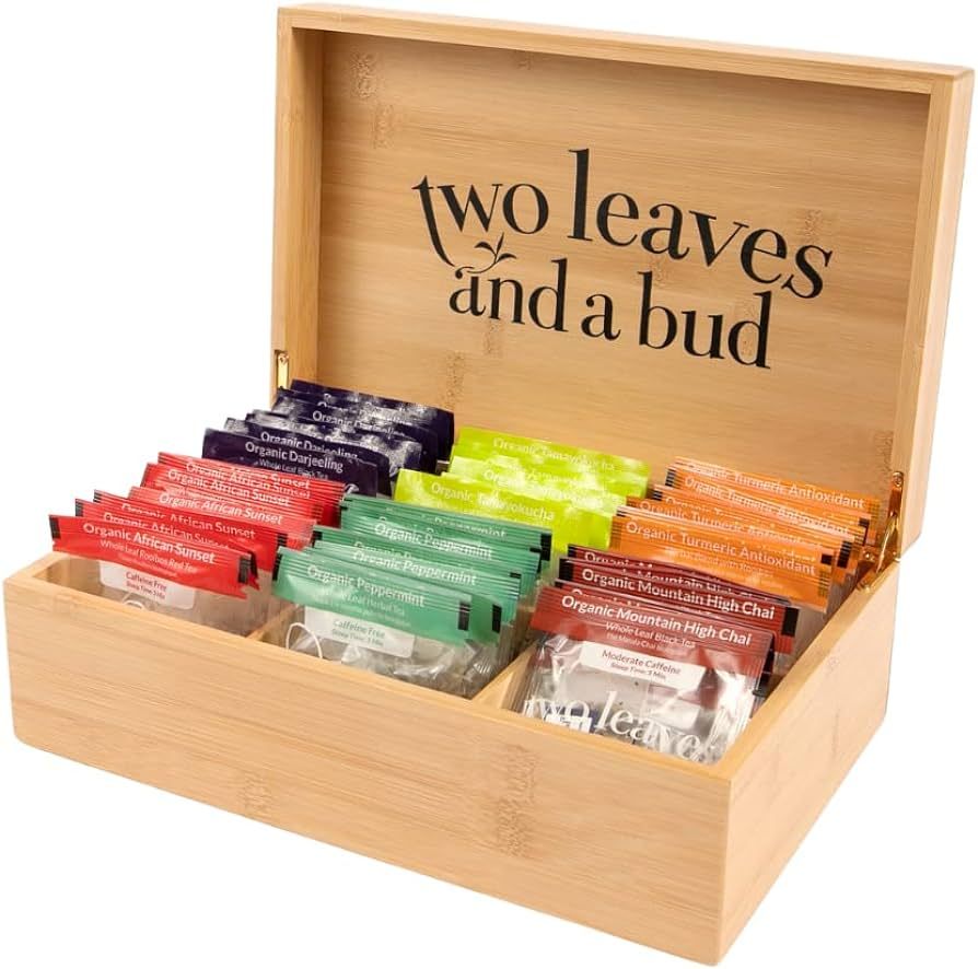 Two Leaves and a Bud Organic Tea Sampler in 6-Slot Bamboo Presentation Box - Filled Gift Box with... | Amazon (US)