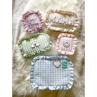Custom Makeup Bag Gingham Personalized Gift For Her Coquette Ruffle Cosmetic Bachelorette Party Favor Bridesmaid Proposal | Etsy (US)