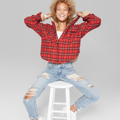 Women's Cropped Faux Fur Flannel Jacket - Wild Fable™ | Target