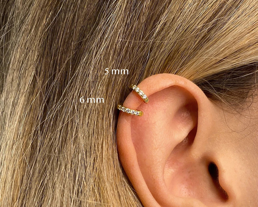 18G Paved Cartilage Hoop Earring Simple Upper Helix Earring Diamond Lower Lobe Hoop Earring Ear S... | Etsy (US)