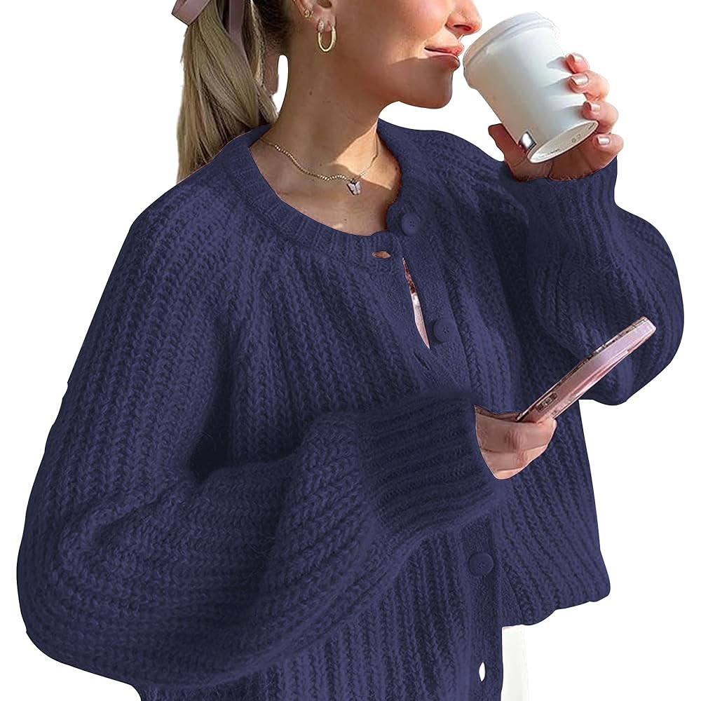 Hixiaohe Cardigan Sweater for Women Long Sleeve Button Y2K Chunky Knit Sweater Fall Casual Open F... | Amazon (US)