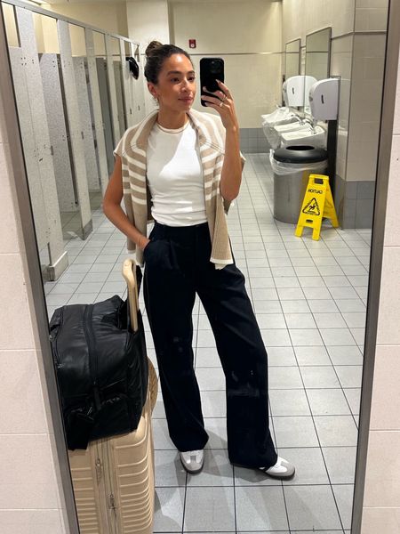 Travel outfit - size Small tee, 26 long pants, size Medium striped sweater 




Airport outfit
Trouser outfit 

#LTKstyletip #LTKfindsunder100 #LTKtravel