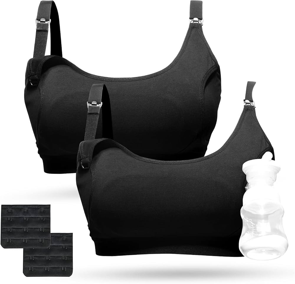 Momcozy Pumping Bra, Pumping Bra Hands Free 2 Pack Comfortable All Day Wear Pumping and Nursing B... | Amazon (US)