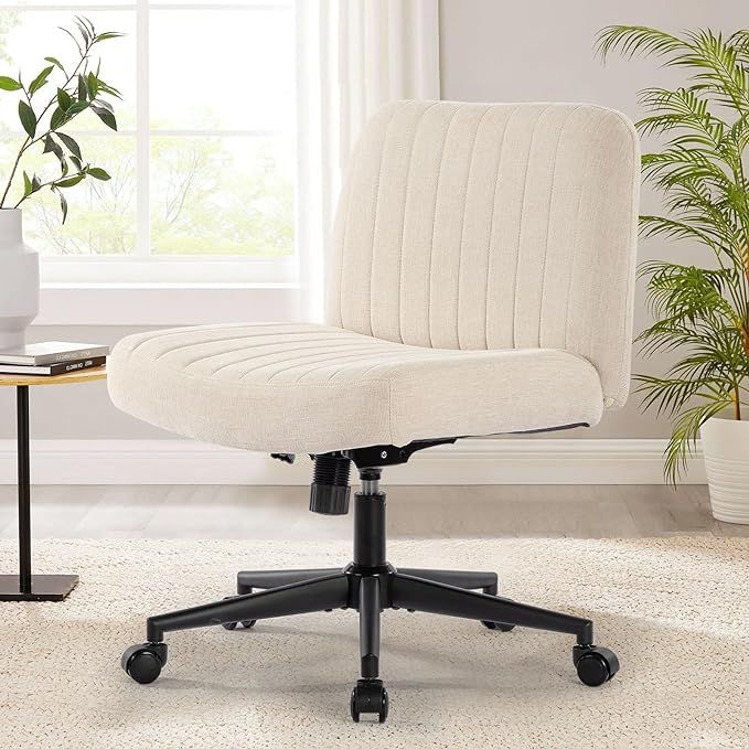 Bosmiller Office Chair Armless Desk Chair with Wheels, Fabric Padded Wide Seat Home Office Chairs... | Amazon (US)