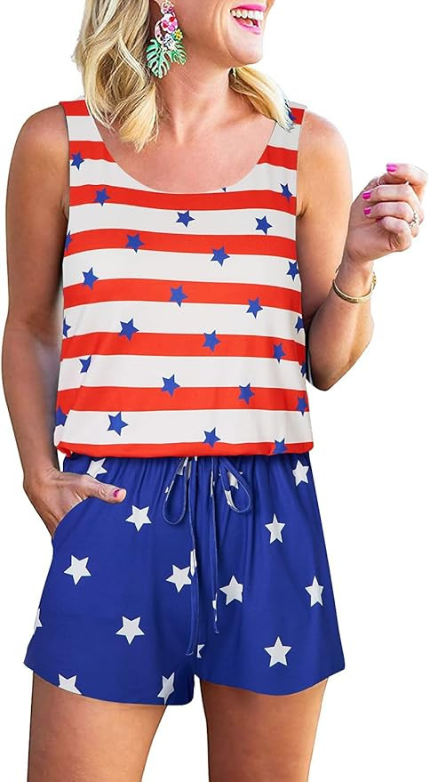 RAISEVERN Womens Rompers Jumpsuits Sleeveless Summer Camisole Tank Top Short Pants Rompers | Amazon (US)