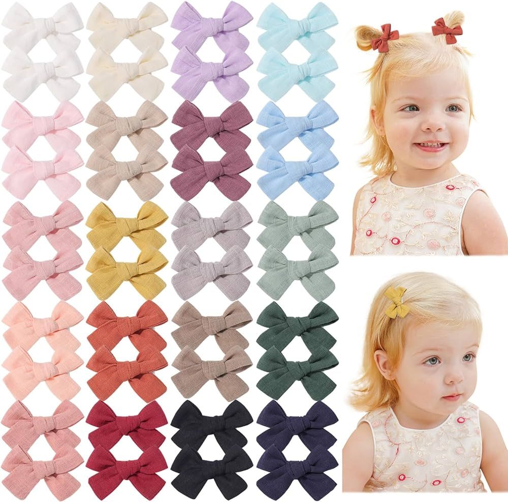 jollybows 40pcs 2" Baby Hair Clips Bows for Girls Mini Fully Lined Baby Bows Tiny Hair Bow Barret... | Amazon (US)
