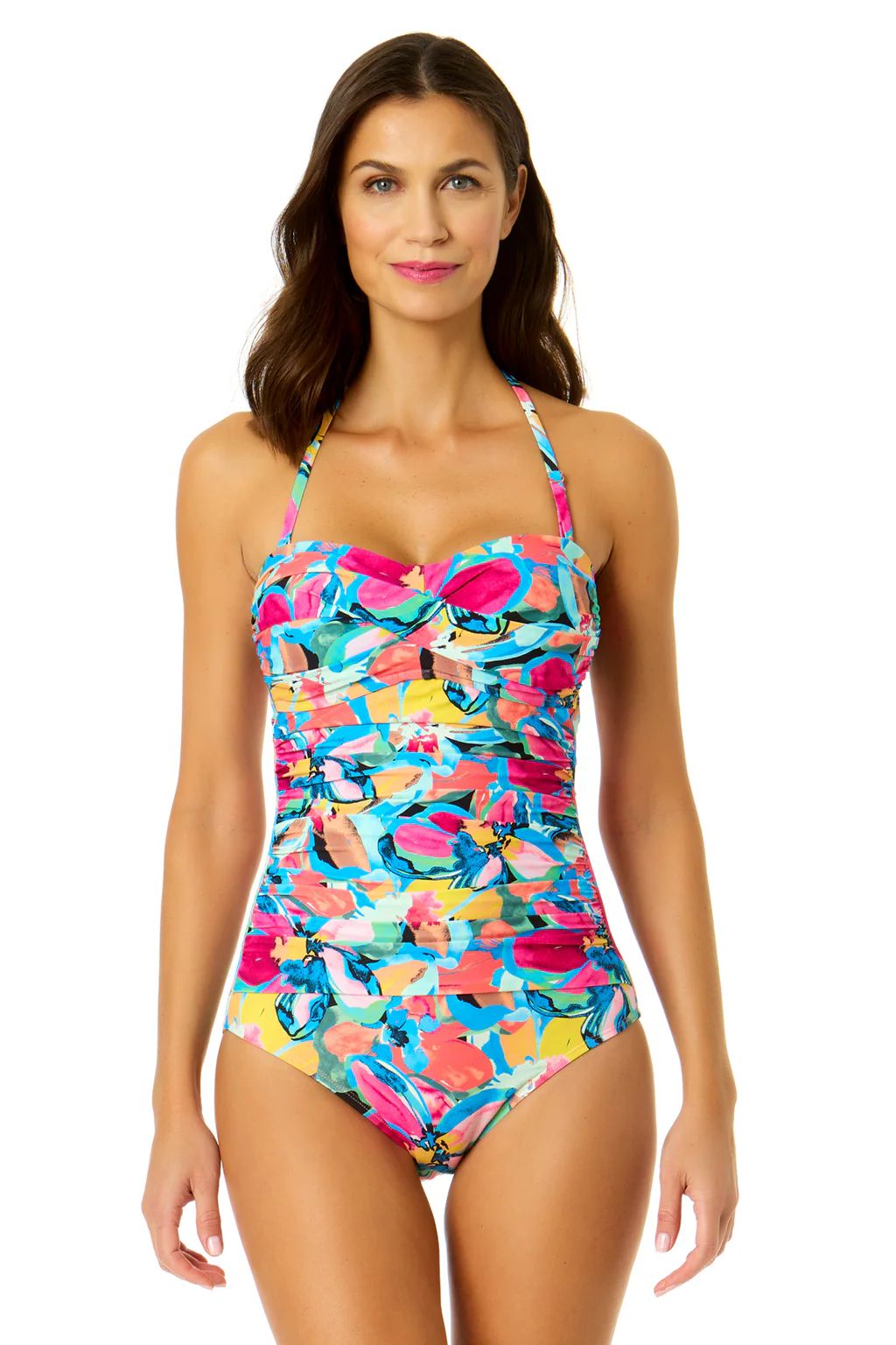 Women's Amalfi Floral Twist Front Shirred One Piece Swimsuit | Anne Cole