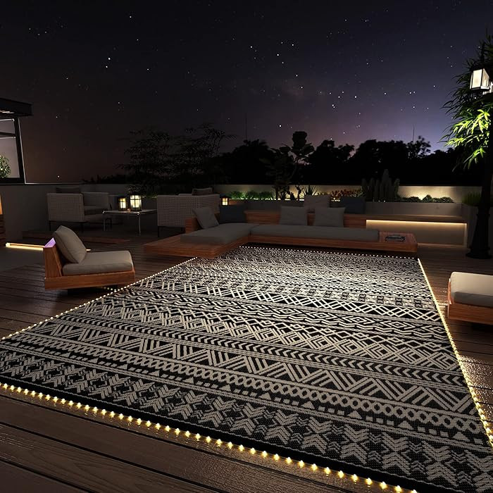 MontVoo-Outdoor Rug Carpet 8x10 ft for Patio RV Camping with Led Strip Lights Waterproof Plastic ... | Amazon (US)