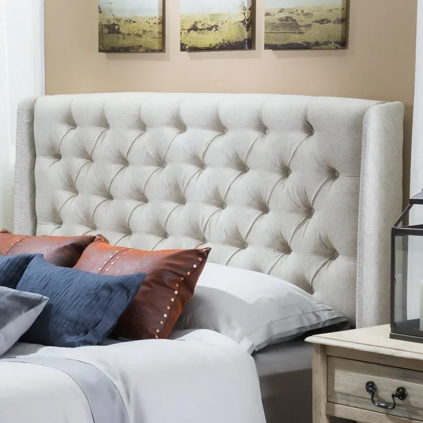 Noble House Ashley Full/Queen Wingback Tufted Beige Fabric Headboard | Walmart (US)