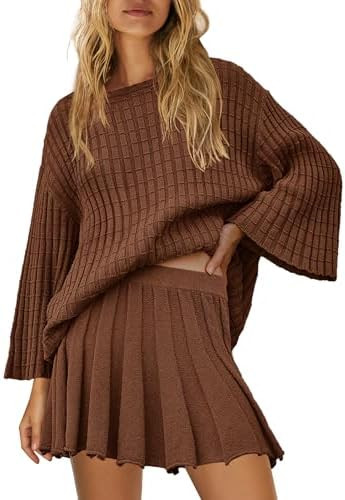 Yanekop Womens 2 Piece Sweater Skirt Set Loose Matching Lounge Sets Comfy Pajamas Set Long Sleeve... | Amazon (US)