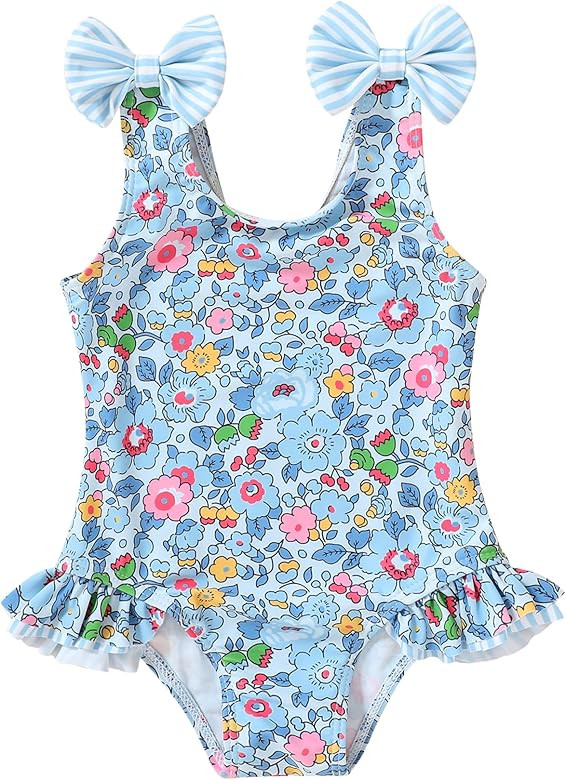YOUNGER TREE Toddler Swimsuit Girl Color Block Stripe One-Piece Swimwear Baby Girl Bathing Suits | Amazon (US)