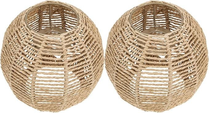 HEMOTON Rattan Lamp Shade,2pcs Small Boho Lamp Shades Replacement,Woven Lampshade for Floor Lamps... | Amazon (US)