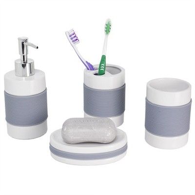 Home Basics 4 Piece Bath Accessory Set with Rubber Grip | Target