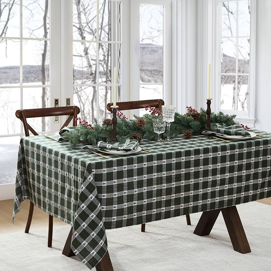 Elrene Home Fashions Sherwood Tree Dobby Christmas/Holiday Cotton Rectangle Tablecloth, 52"x70", ... | Amazon (US)