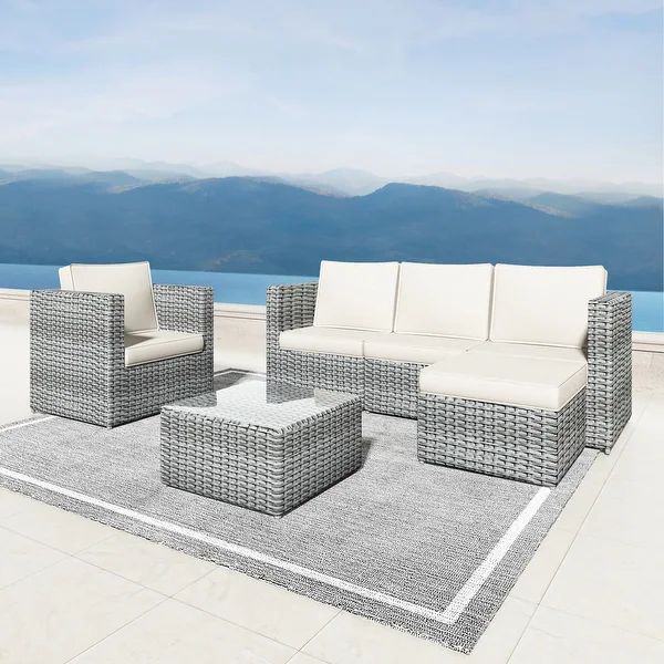 Corvus Treitz 6-pc. Outdoor Wicker Sectional Sofa Set - White | Bed Bath & Beyond