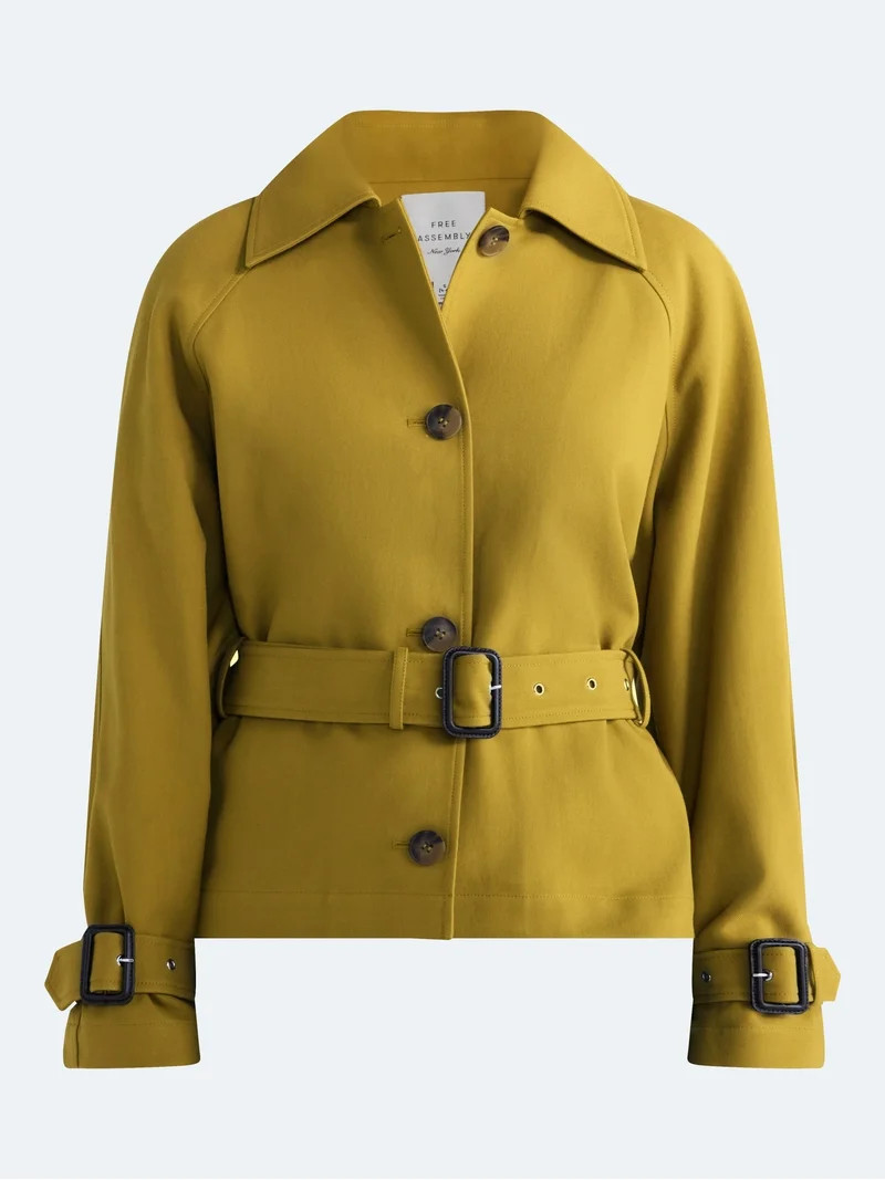 Free Assembly Women's Short Belted Cotton Trench Jacket, Sizes XXS-XXL | Walmart (US)