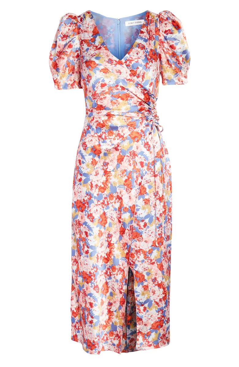 Floral Satin Faux Wrap Midi Dress curated on LTK