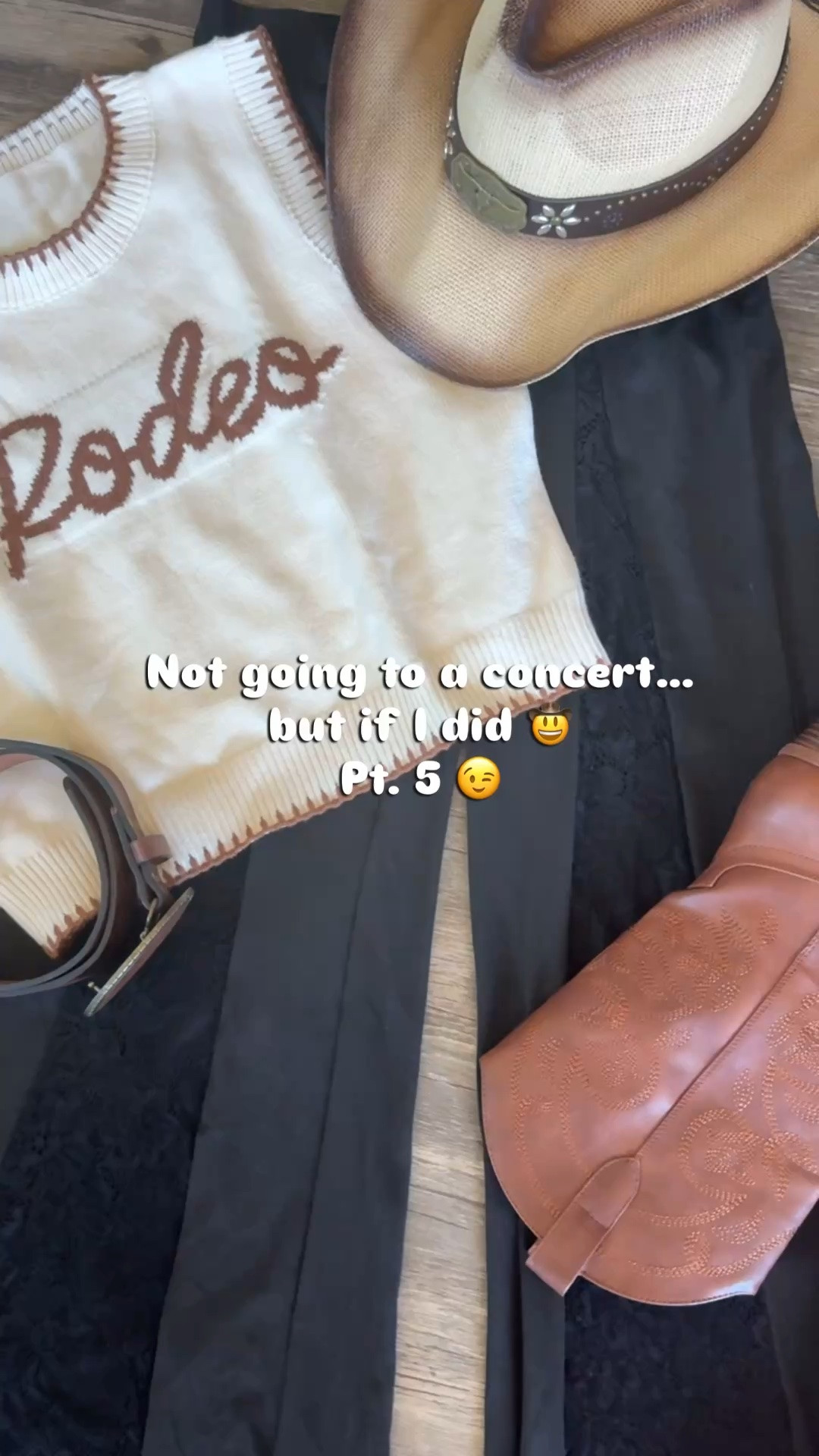 Zero events planned...as of yet. 10/10 outfit. 🤠 Where would you wear this look? 🙂

country concert outfit, rodeo sweater vest, cowgirl boots outfit, mom style, summer outfit ideas, festival outfit idea, outfit idea for a country concert, black flare pants with lace detail, denim boots outfit idea, brown cowboy belt, fun country concert look, Midwest mom fashion, concert vibes 

#momstyle #outfitinspo #summerstyle #westernstyle

#LTKootd