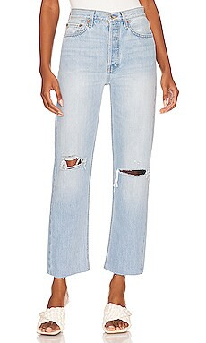 RE/DONE Originals 70's Stove Pipe in Surf Blue Destroyed from Revolve.com | Revolve Clothing (Global)