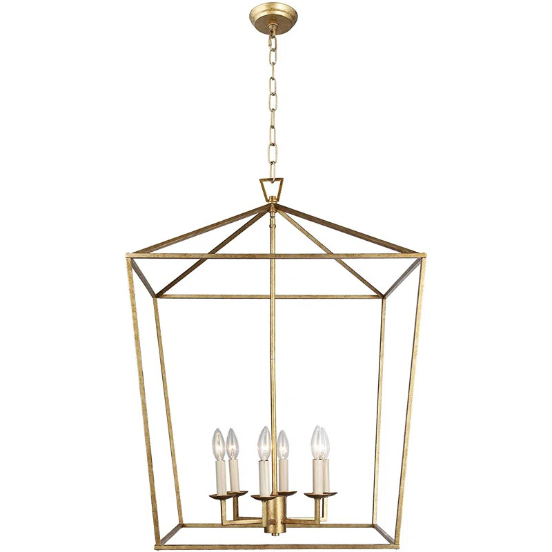 W24" X H34" 6 Light Steel Cage Large Lantern Iron Art Design Candle-style Chandelier Pendant, Foy... | Wayfair Professional