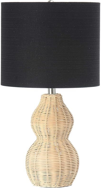 Main + Mesa Woven Rattan Table Lamp with Drum Shade Boho Natural Brown Finish with Black Linen Sh... | Amazon (US)