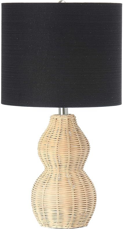 Main + Mesa Woven Rattan Table Lamp with Drum Shade Boho Natural Brown Finish with Black Linen Sh... | Amazon (US)