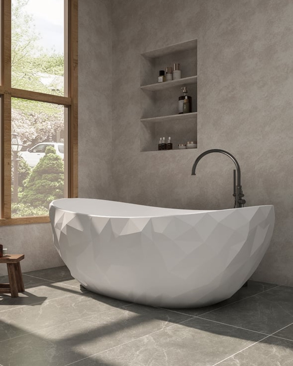 64" Diamond-Cut Freestanding Soaking Solid Surface Bathtub Bathtub

#LTKStyleTip #LTKHome