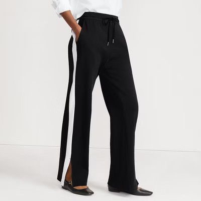 Lands' End Women's Plus Size Sport Knit High Rise Relaxed Straight Leg Side Stripe Pants - 3X - Radiant Navy/Berry Rouge | Target
