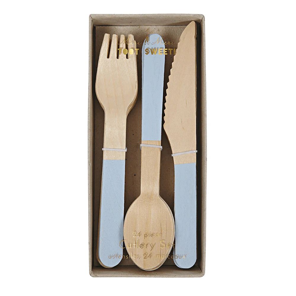 Meri Meri Wooden Cutlery Set - Soft Blue | Shop Sweet Lulu