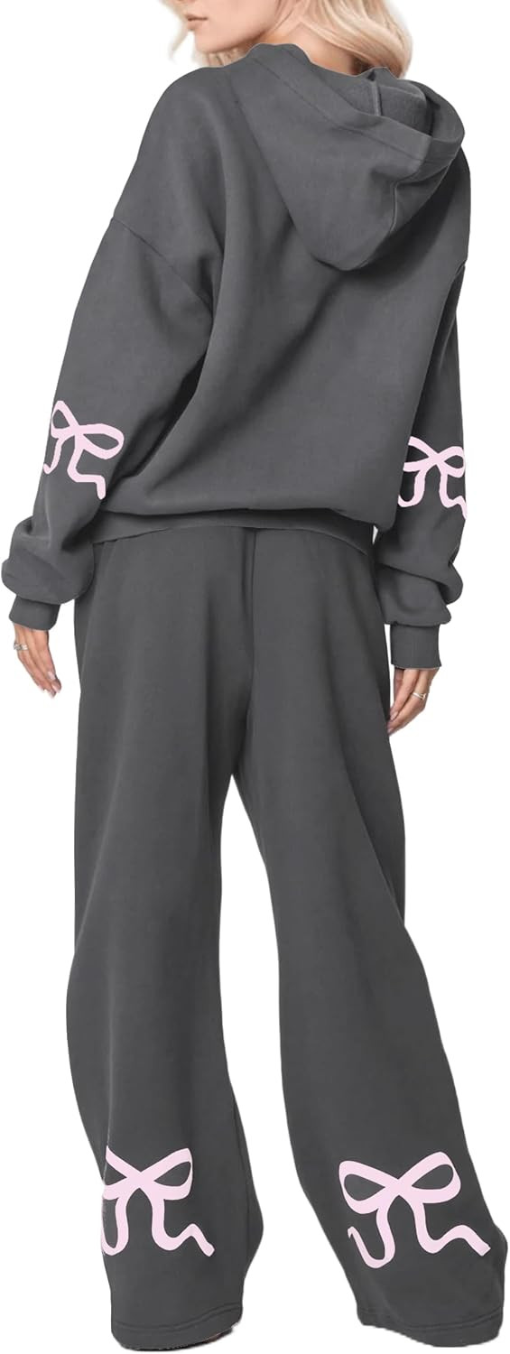 OLAPTA Women’s Bow Print Long Sleeve Hoodie Pants 2 Piece Outfit | Amazon (US)