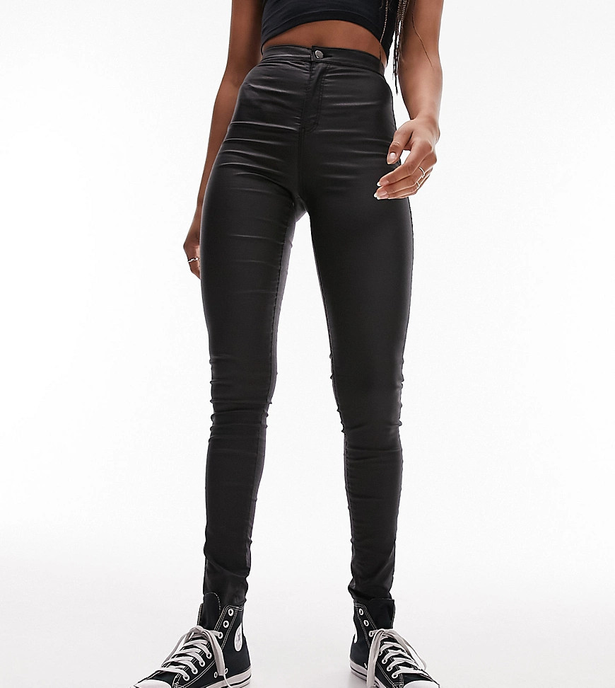 Topshop Tall coated Joni jeans in black | ASOS (Global)