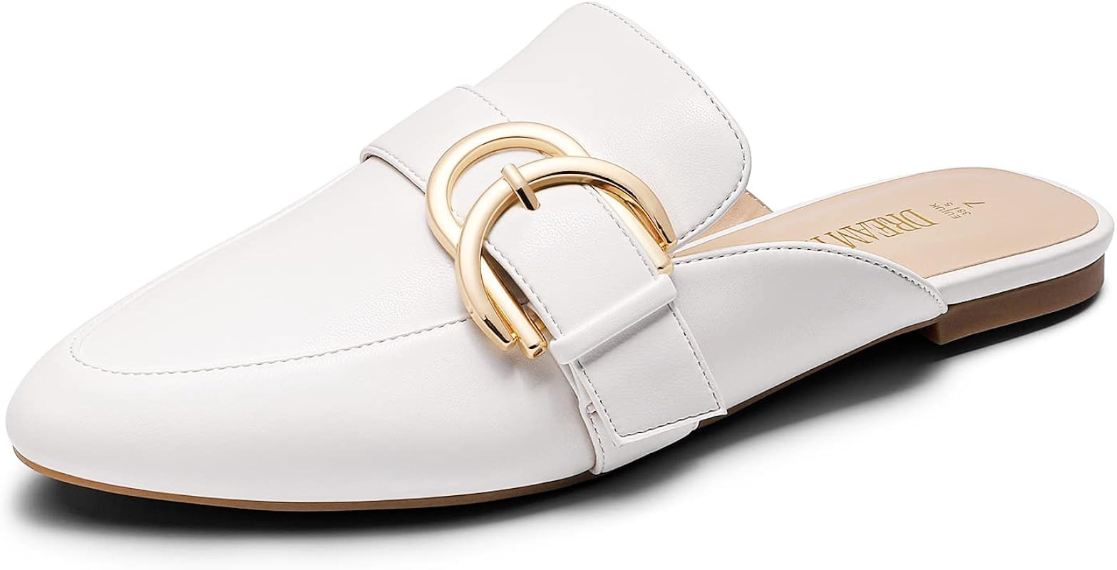 DREAM PAIRS Women's Flat Mules Slip on Closed Pointed Toe Dress Casual Buckle Backless Slides Loa... | Amazon (US)