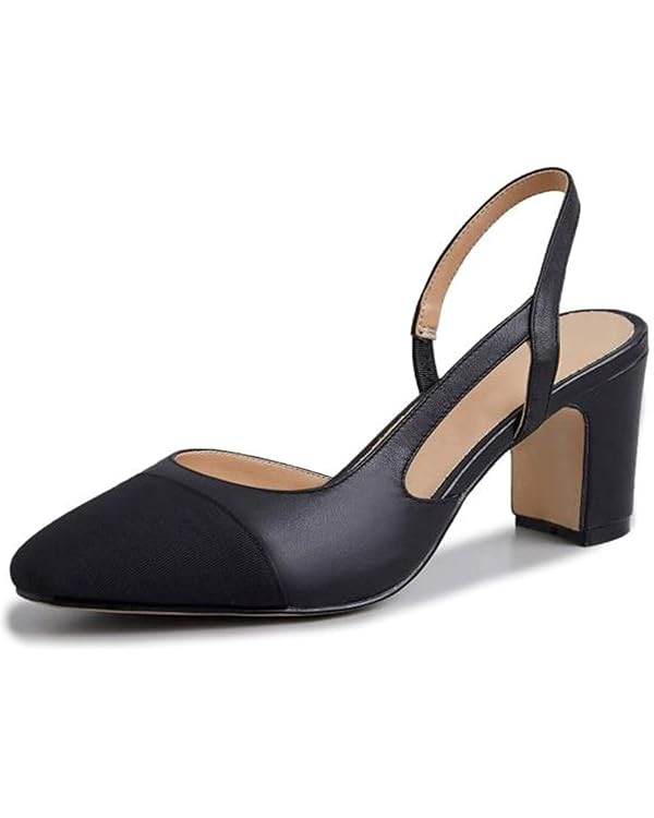 MICIFA Slingback Heels for Women，Round Toe Chunky Heeled Pumps Ankle Strap Fashion Splicing Dre... | Amazon (UK)