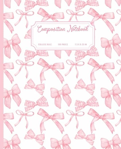 Preppy Notebook: Pink Composition Notebook with Cute Bows - College Ruled Journal for Girly Girls... | Amazon (US)