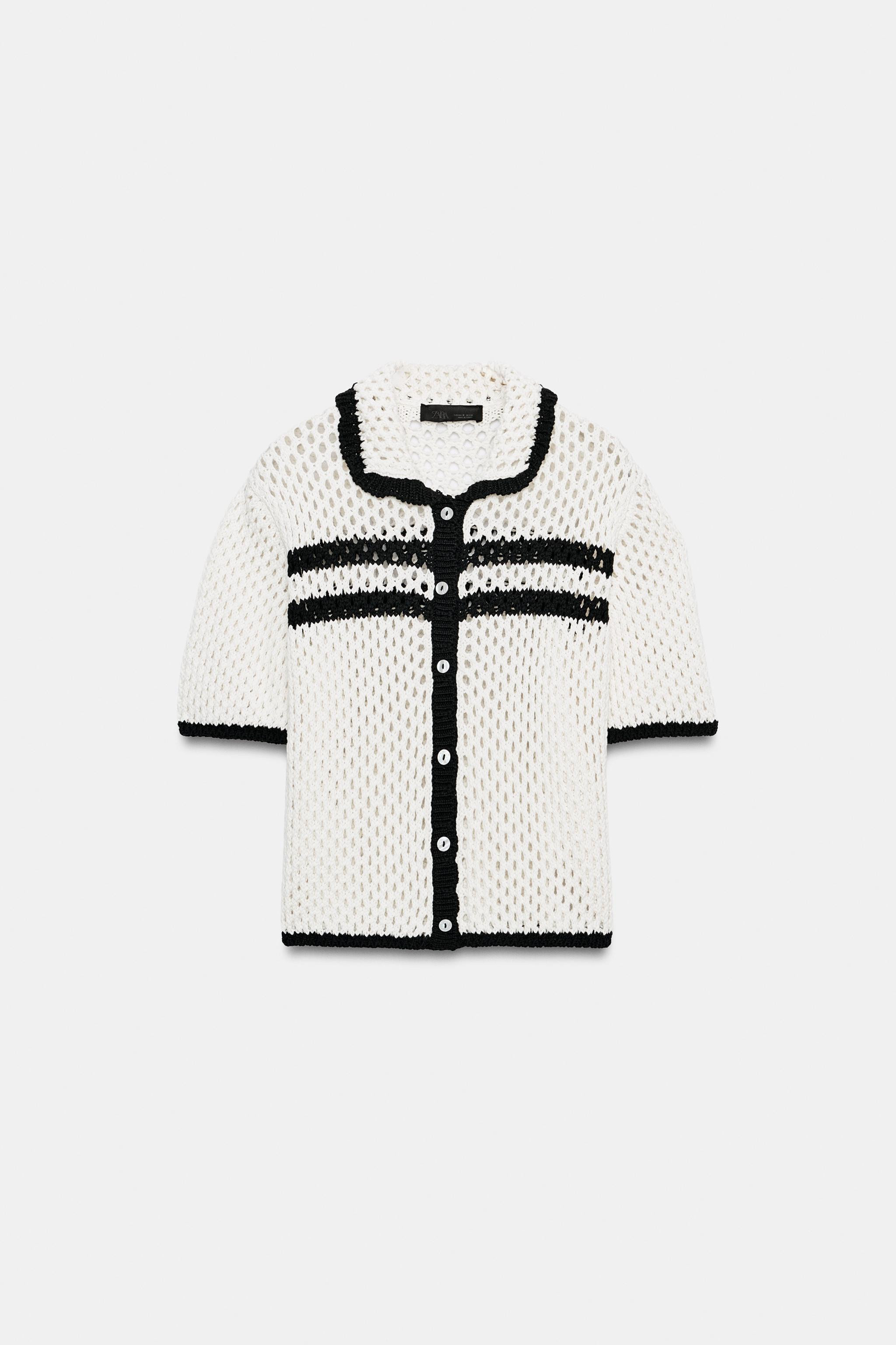 Short sleeve polo collar cardigan. Front button closure. | Zara US