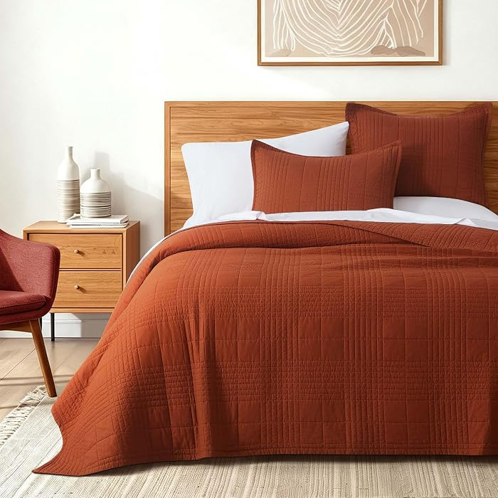 Cotton Quilt Set Breathable All-Season King Burnt Orange | Amazon (US)