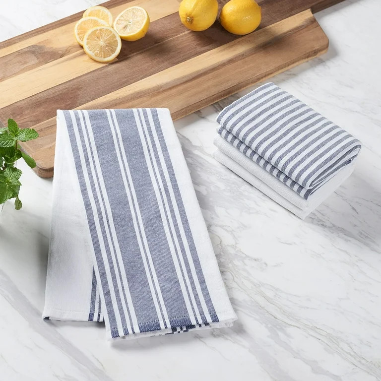 Better Homes & Gardens Washed Indigo Cotton Woven Dual-Purpose Oversized Kitchen Towels 3 Pack | Walmart (US)