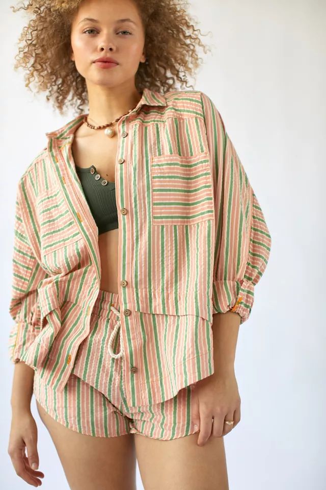 UO Abbi Striped Button-Down Shirt And Short Set | Urban Outfitters (US and RoW)