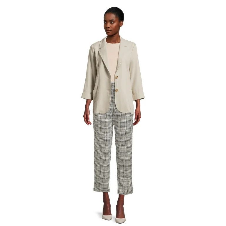 Time and Tru Women’s Linen-Blend Button Front Blazer with Patch Pockets, Sizes S-XXXL | Walmart (US)